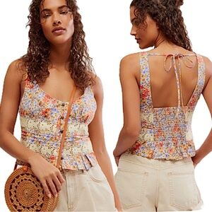 Free People Kiana Lace Cropped Floral Tank Top